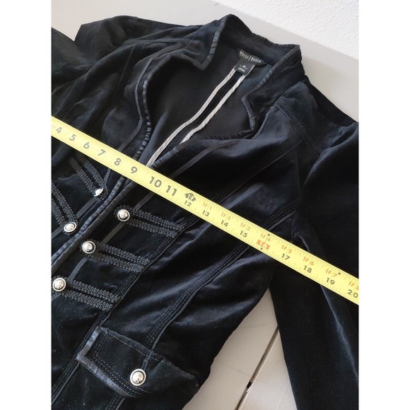 WHBM Velvet Blazer Jacket Womens 10 Black Military Luxury Goth Indy Retro Punk - Picture 12 of 15